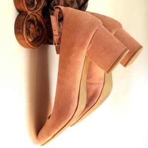 Blush Pink Block Heels in Suede